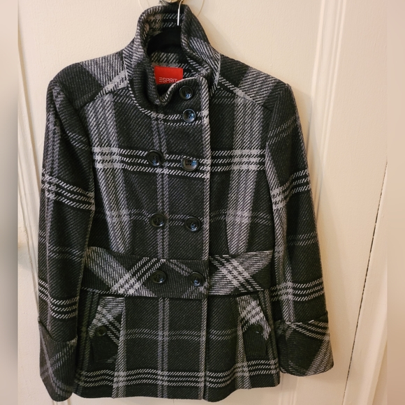 Esprit Gray Plaid Peacoat - Picture 1 of 8
